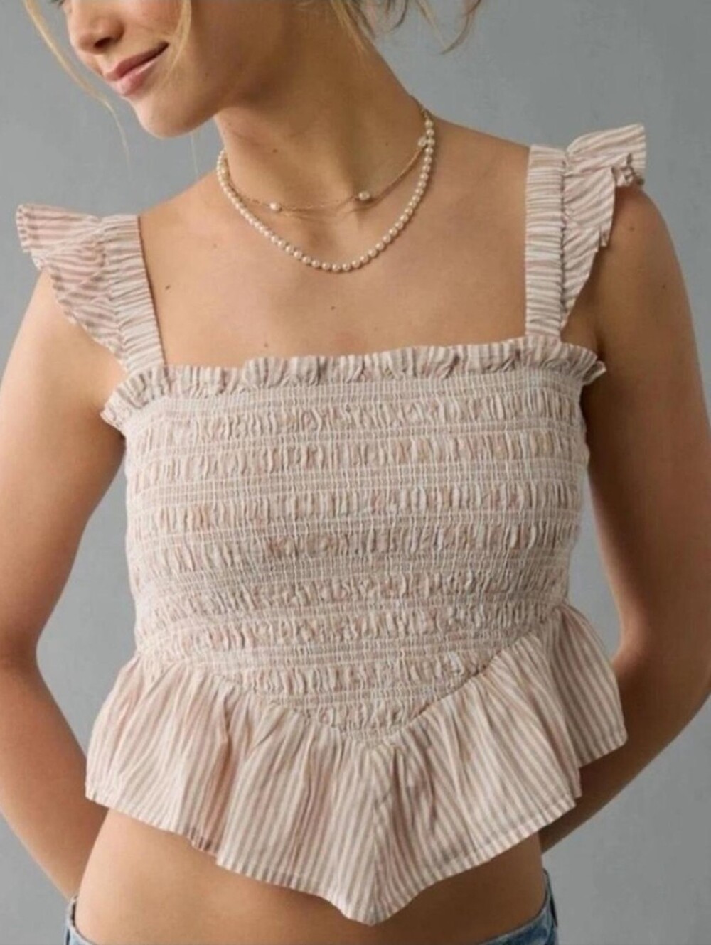 Nwt NEW American Eagle Bella Smocked Crop Top Size L